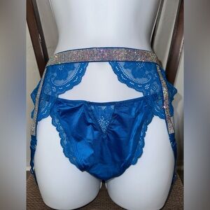 Victoria's Secret Royal Blue Lace & Satin Garter & Panty